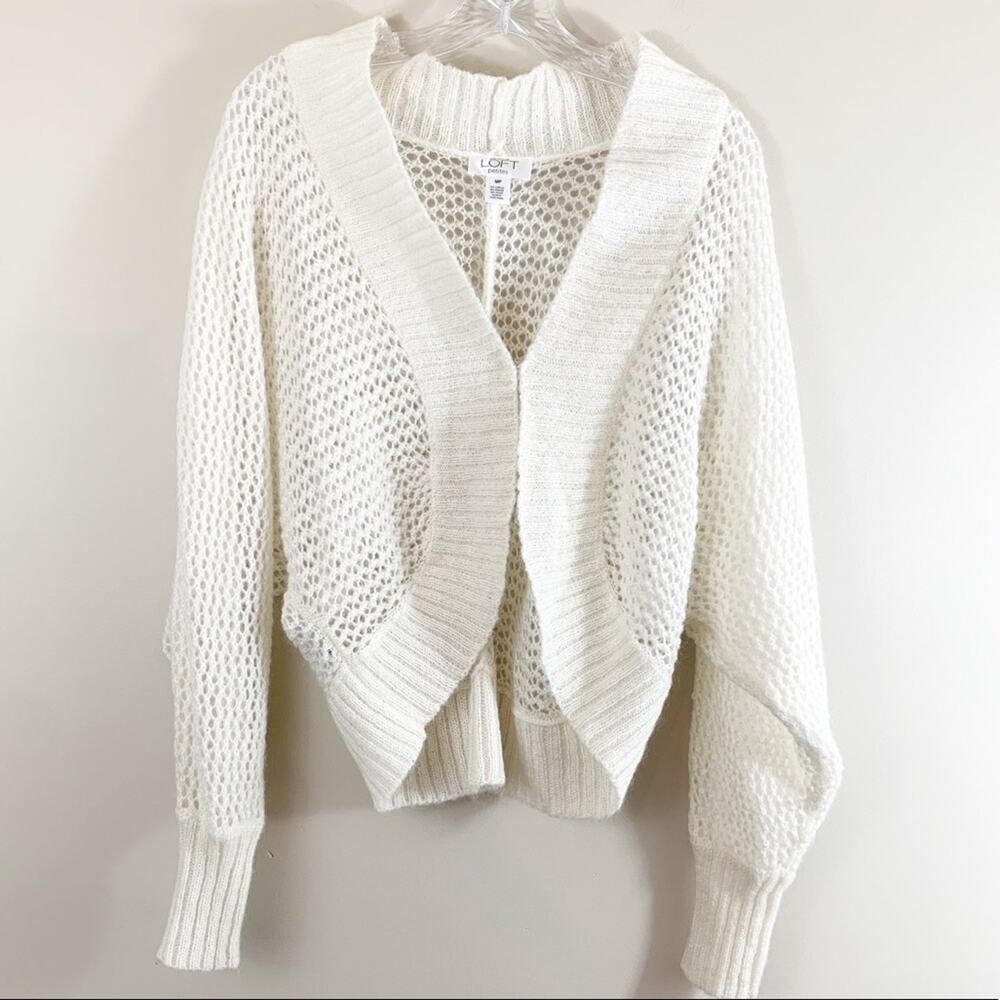 LOFT Cream Mohair Blend Open Knit Batwing Cardigan